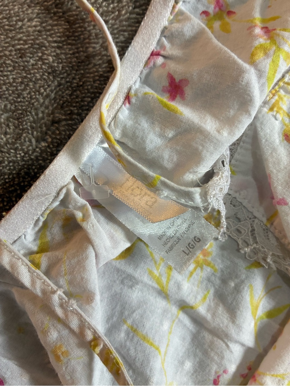Y2K Floral Babydoll Lace Trim Cami Tank Top Yellow/Pink Cottagecore Dainty Large - Picture 4 of 8